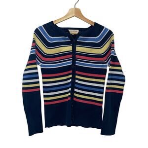 Jones NY Sport 100% Cotton Striped Button Up Cardigan, Women’s Large